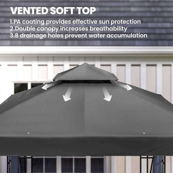 10'x10' Garden Gazebo Patio Canopy Portable Party Event Backyard w/ Mosquito Netting, Dark Grey