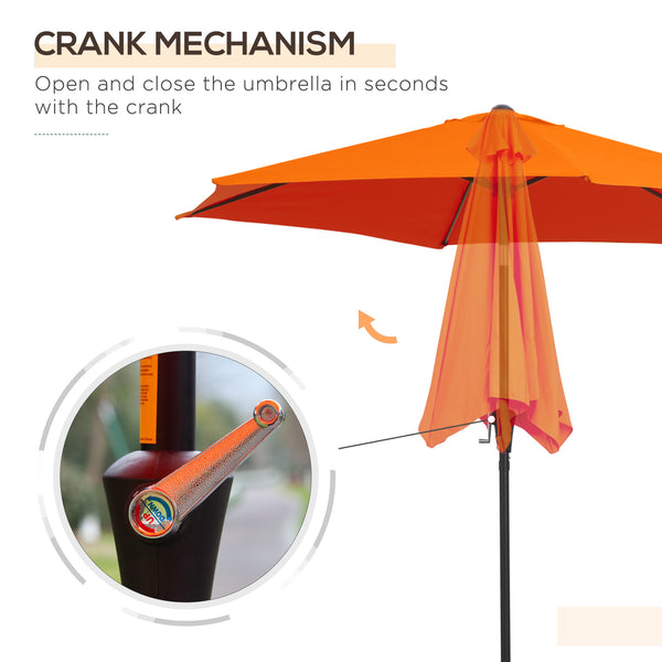 8.5FT Patio Umbrella, Round Garden Parasol with 6 Ribs, Market Sunshade Tilt Canopy w/ Crank Handle for Outdoor, Orange