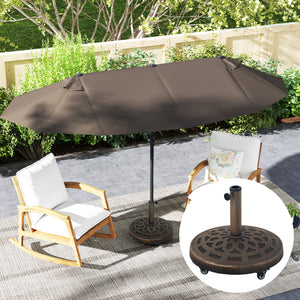 Round Patio Umbrella Base with Wheels, 46 lbs Resin Umbrella Stand Base, Heavy Duty Patio Umbrella Holder for 1.3"/1.5"/1.9" Umbrella Poles for Outdoor, Lawn, Poolside, Bronze