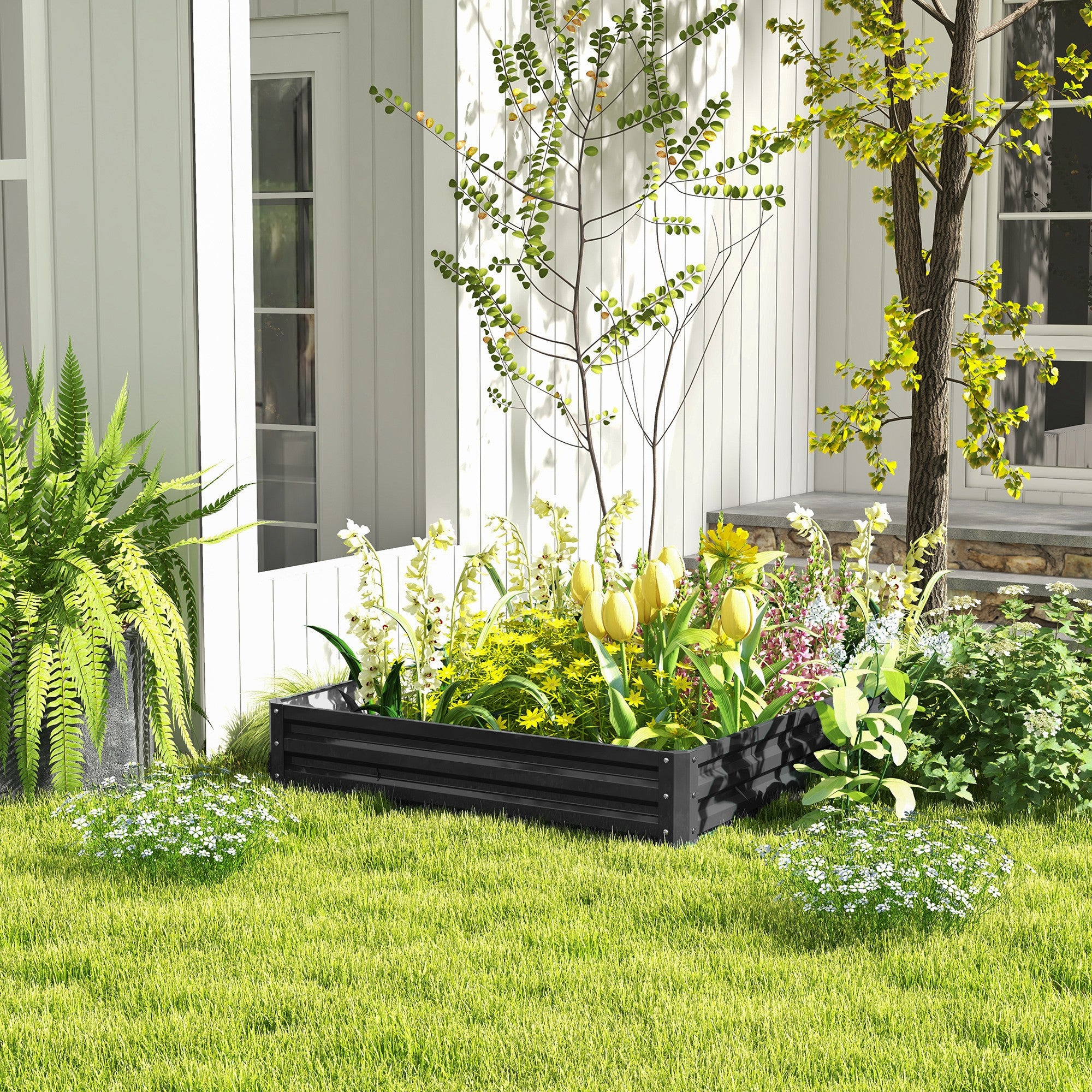 metal planters box Outsunny Galvanized Steel Raised Garden Bed 4x4 ft Grey Planter Box for Vegetables Flowers Herbs