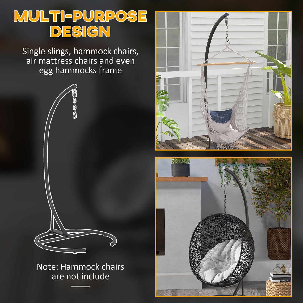 Outsunny Hammock Chair Stand, C Shape Hanging Heavy Duty Metal Frame Outsunny Hammock Chair Stand, C Shape Hanging Heavy Duty Metal Frame