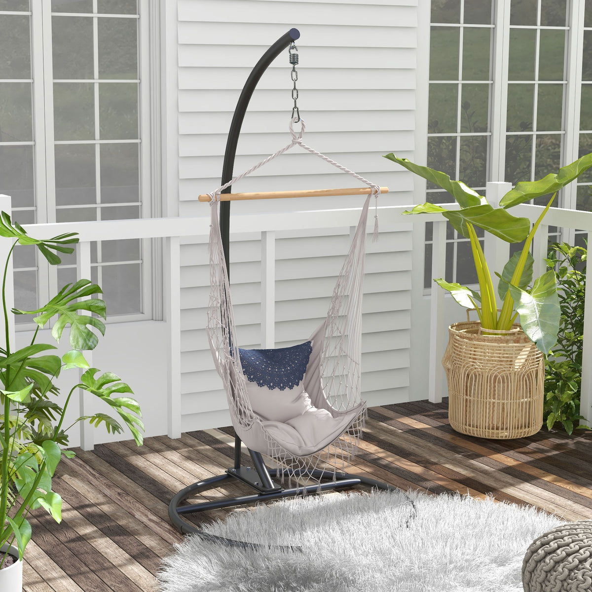 Outdoor C Shape Hanging Chair Stand for Indoor & Outdoor, Black - - 40733150 Outdoor C Shape Hanging Chair Stand for Indoor & Outdoor, Black - - 40733150