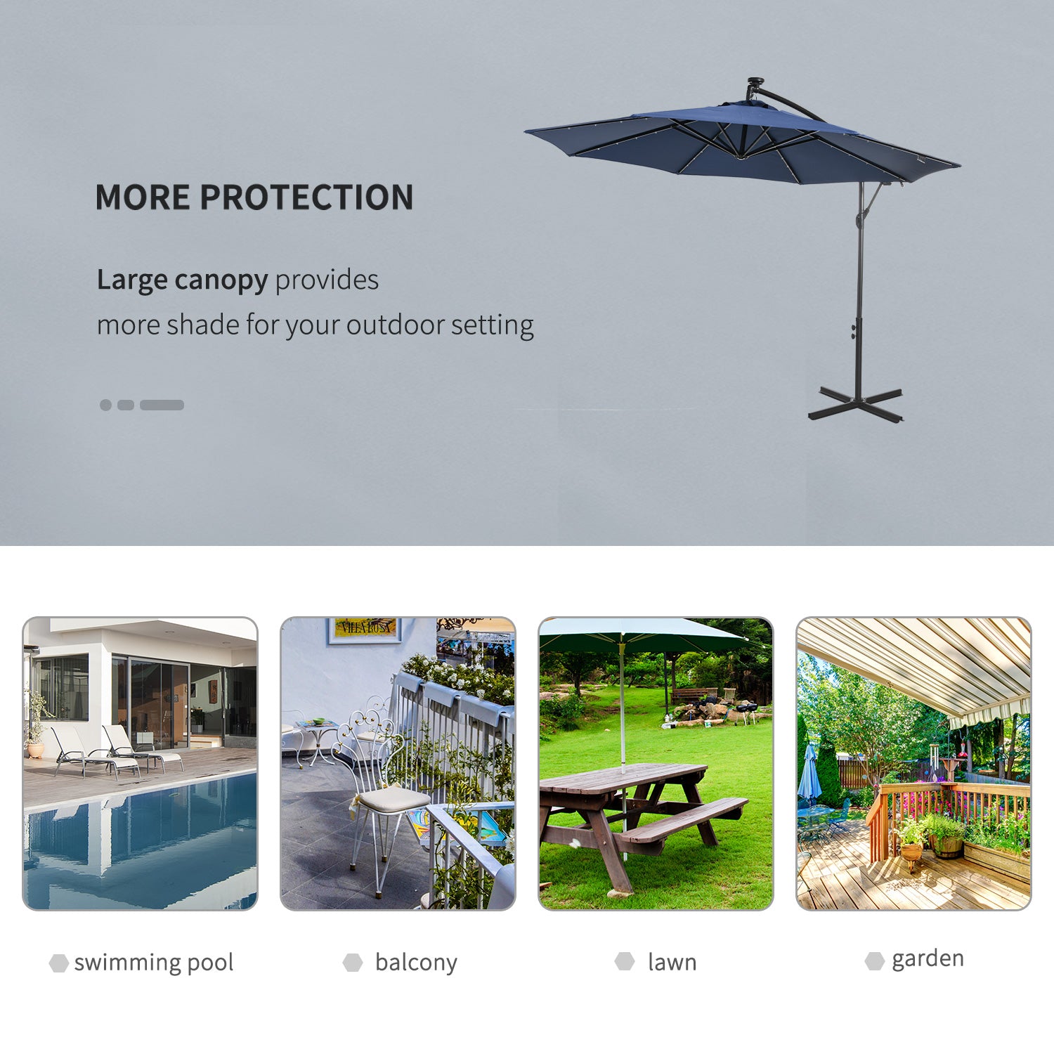 Outsunny 10' Solar Banana Umbrella with Lights & Adjustable Angle, Navy Blue