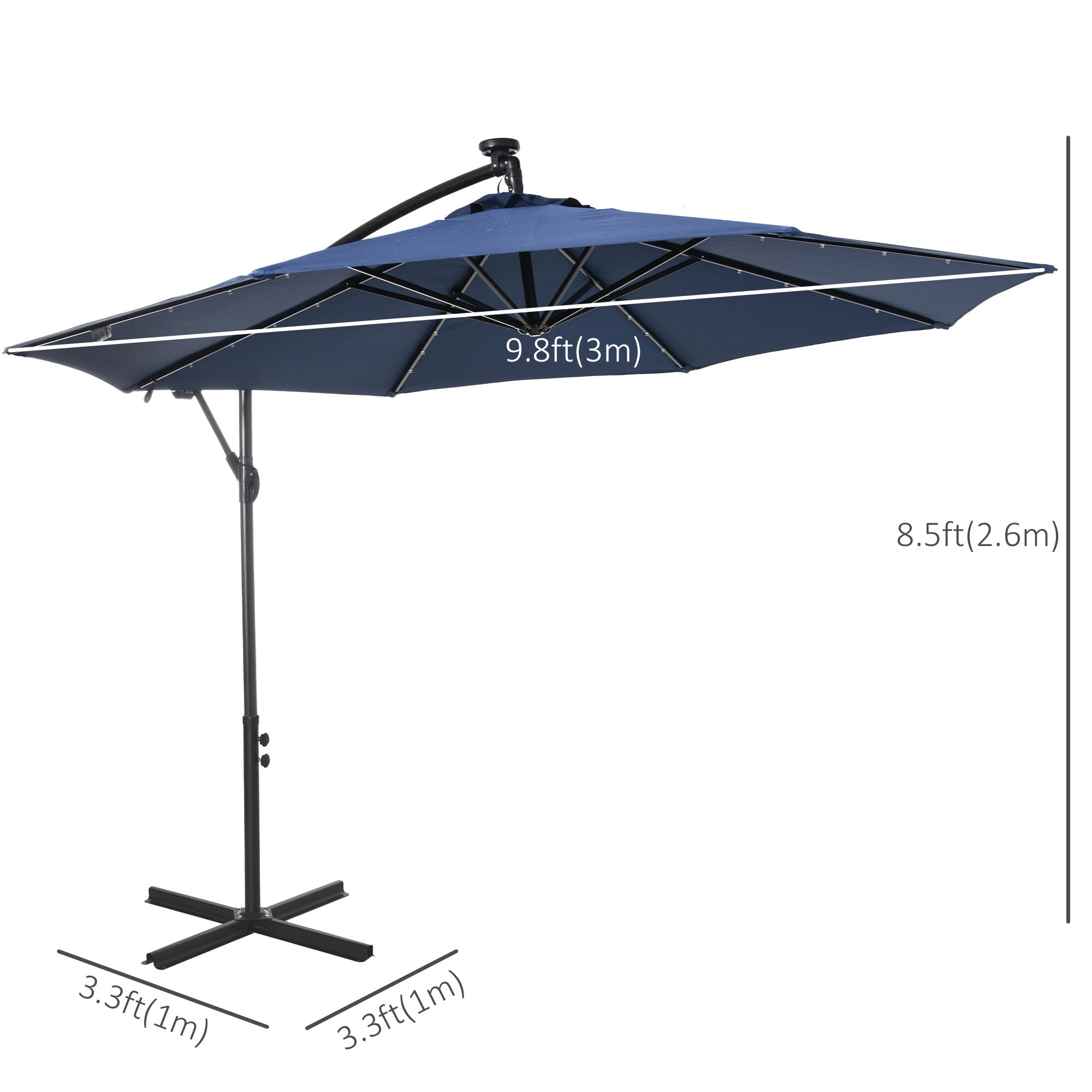 Outsunny 10' Solar Banana Umbrella with Lights & Adjustable Angle, Navy Blue Outsunny 10' Solar Banana Umbrella with Lights & Adjustable Angle, Navy Blue