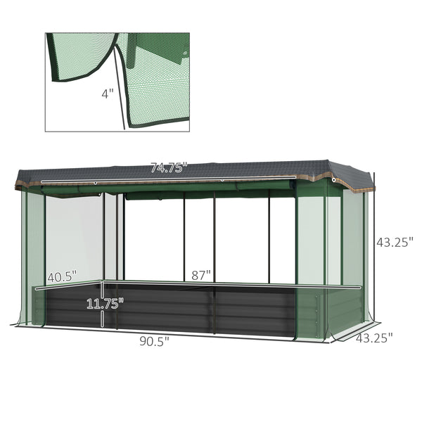 Outsunny Galvanized Raised Garden Bed with Crop Cage Plant Protection Net and Shade Cloth Roof, Metal Planter Box with Cover for Vegetables, Flowers, Herbs, Gray