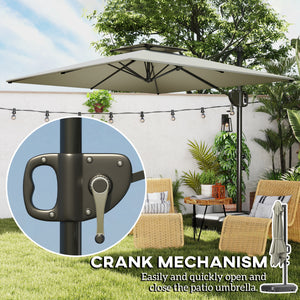 8' x 9' Square Cantilever Patio Umbrella with Fillable Base, Double Top Patio Hanging Offset Umbrella, Outdoor Cantilever Parasol with Crank & Tilt, Light Grey