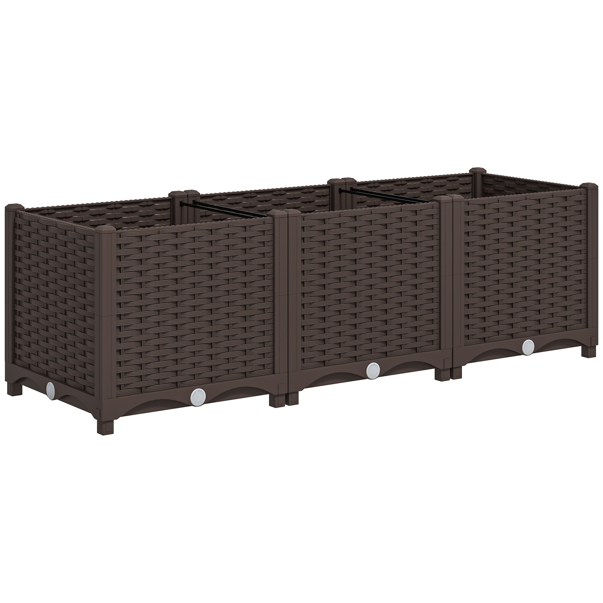 elevated planter box plastic 4 x 1 x 1 ft Raised Garden Bed, Indoor Outdoor Plastic Planter Box with Drainage Holes for Vegetables, Herbs, Flowers & Succulents, Brown
