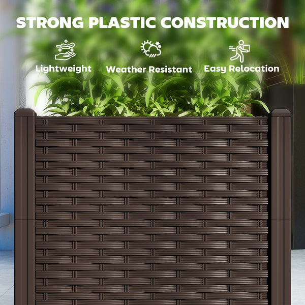 Outsunny 4 x 1 x 1 ft Raised Garden Bed, Indoor Outdoor Plastic Planter Box with Drainage Holes for Vegetables, Herbs, Flowers & Succulents, Brown