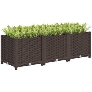 Outsunny 4 x 1 x 1 ft Raised Garden Bed, Indoor Outdoor Plastic Planter Box with Drainage Holes for Vegetables, Herbs, Flowers & Succulents, Brown