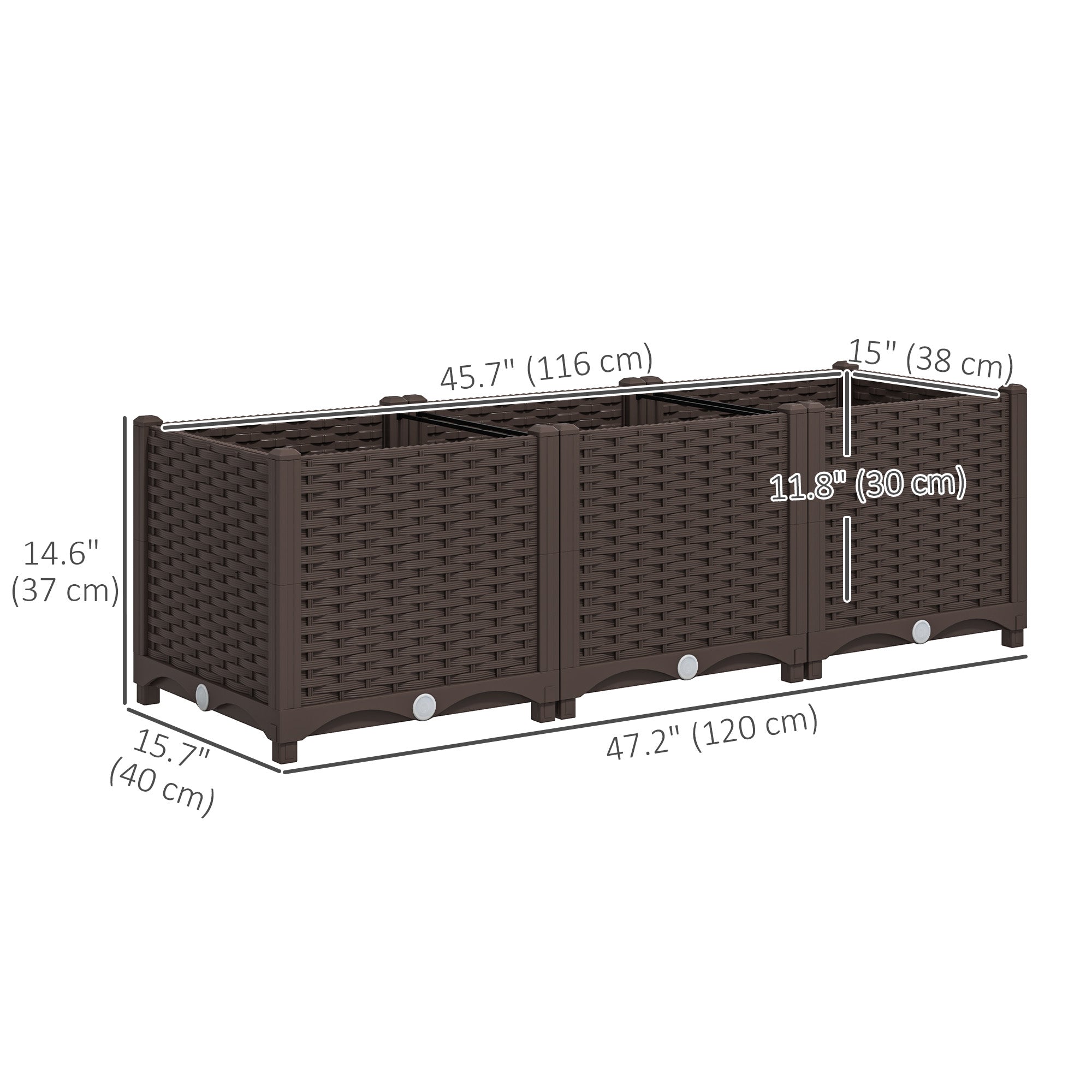 raised plastic planter box Outsunny 47.2" x 15.7" x 14.6" Plastic Raised Garden Bed with Drainage Holes, Brown
