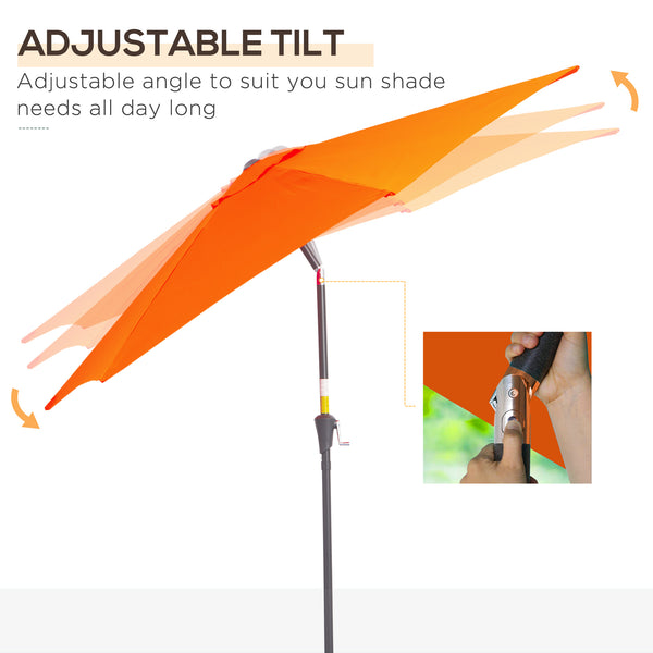 8.5FT Patio Umbrella, Round Garden Parasol with 6 Ribs, Market Sunshade Tilt Canopy w/ Crank Handle for Outdoor, Orange