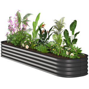 8' x 2' x 1' Galvanized Raised Garden Bed Kit, Outdoor Metal Elevated Planter Box with Safety Edging, Easy DIY Stock Tank for Growing Flowers, Herbs & Vegetables, Dark Gray