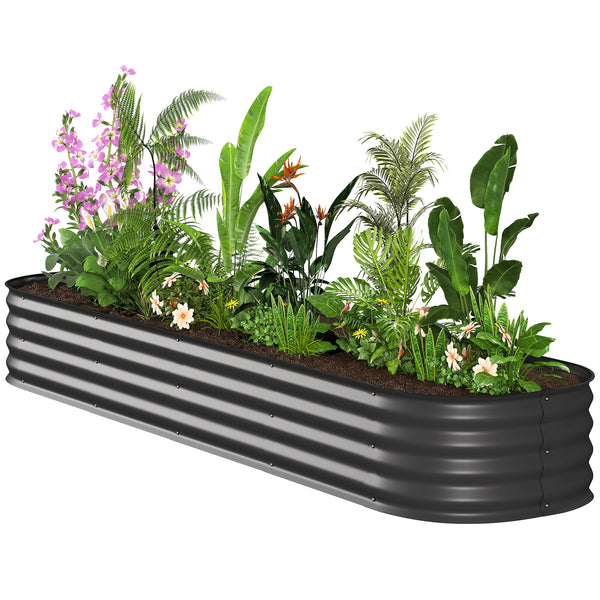 8' x 2' x 1' Galvanized Raised Garden Bed Kit, Outdoor Metal Elevated Planter Box with Safety Edging, Easy DIY Stock Tank for Growing Flowers, Herbs & Vegetables, Dark Gray