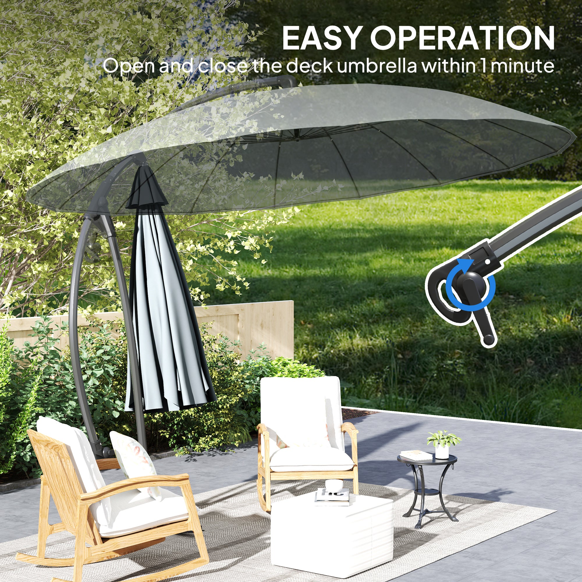 16 patio umbrella Outsunny 9' Cantilever Umbrella with 16 Fiberglass Ribs & Cross Base, Grey