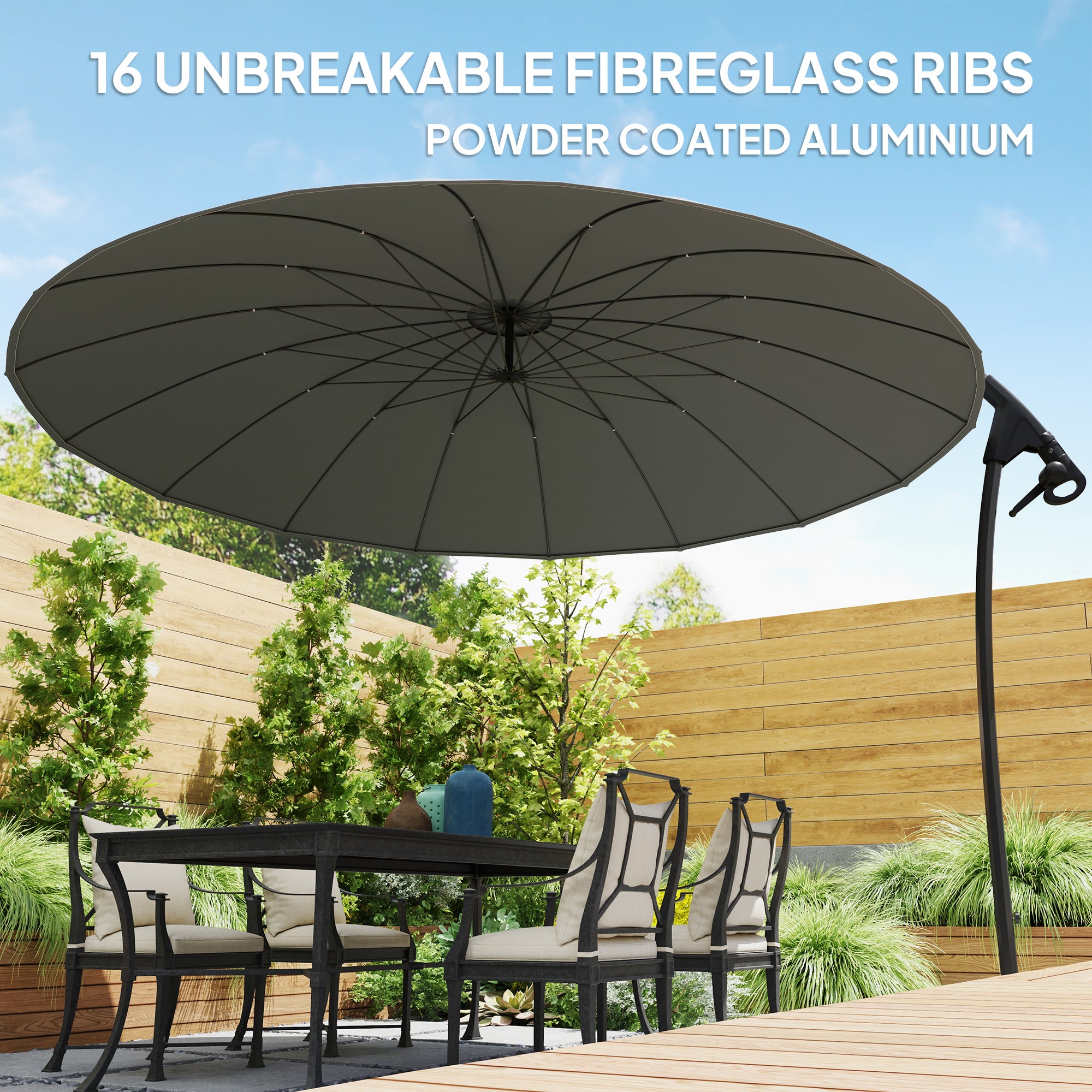 16 rib patio umbrella Outsunny 9' Cantilever Umbrella with 16 Fiberglass Ribs & Cross Base, Grey