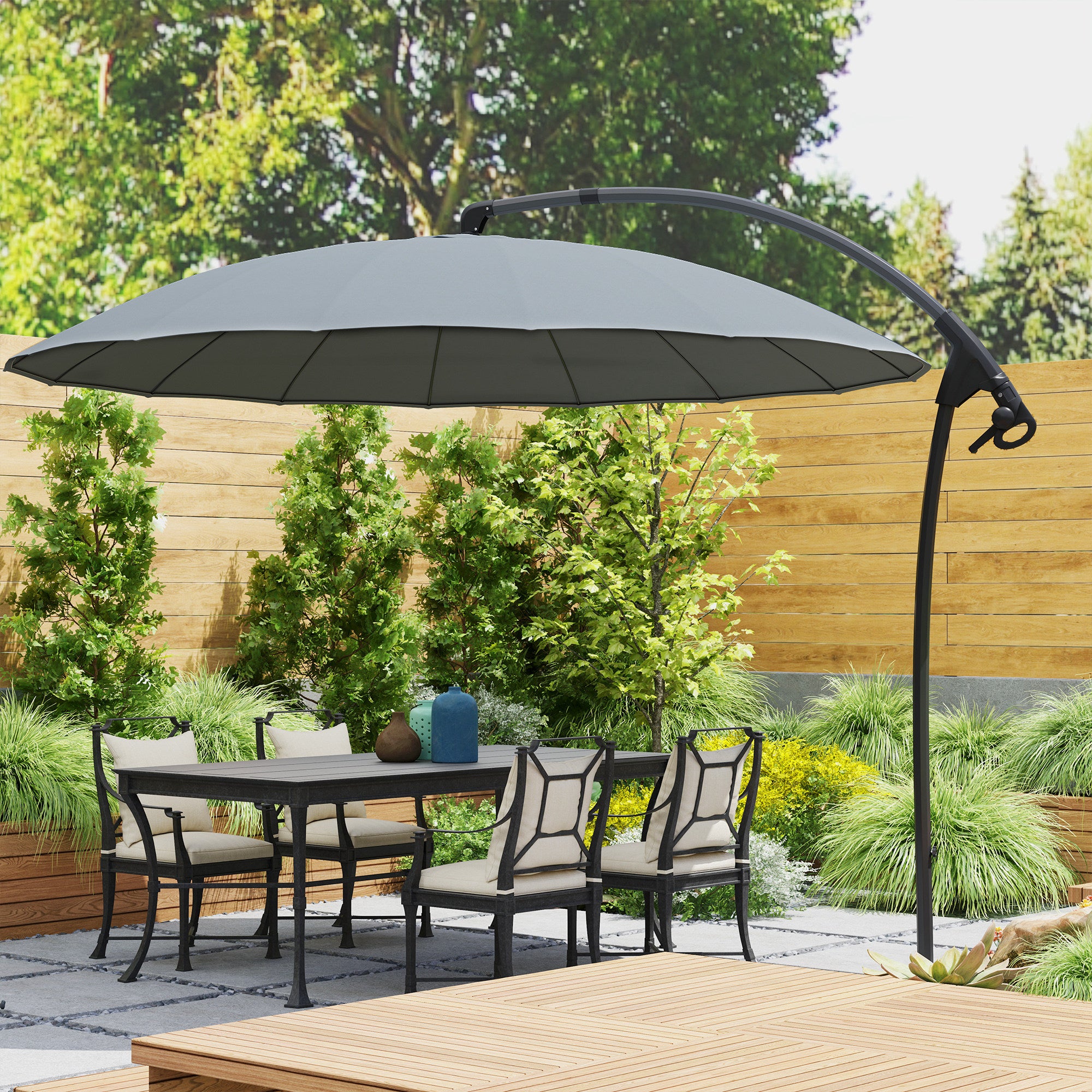 16 rib patio umbrella Outsunny 9' Cantilever Umbrella with 16 Fiberglass Ribs & Cross Base, Grey