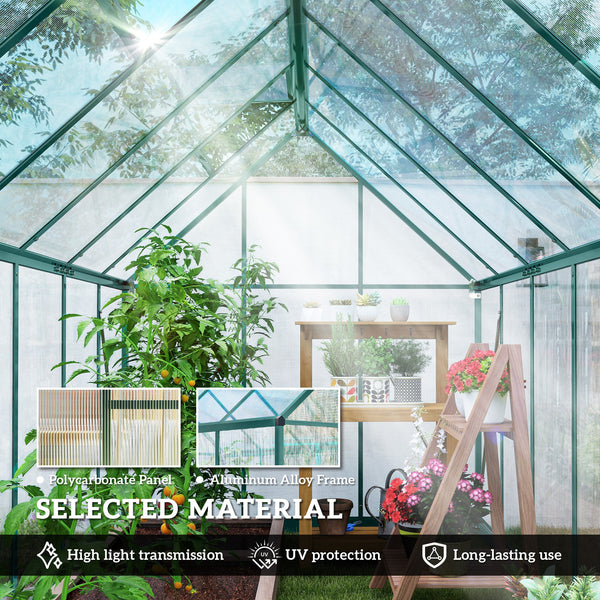 11x6 ft Polycarbonate Greenhouse with Swing Door and Two Adjustable Roof Vents, Aluminum Walk-in Greenhouse Outdoor Greenhouse for Patio Garden Backyard, Dark Green