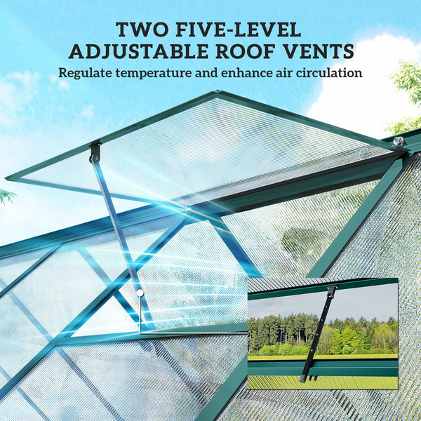 11x6 ft Polycarbonate Greenhouse with Swing Door and Two Adjustable Roof Vents, Aluminum Walk-in Greenhouse Outdoor Greenhouse for Patio Garden Backyard, Dark Green