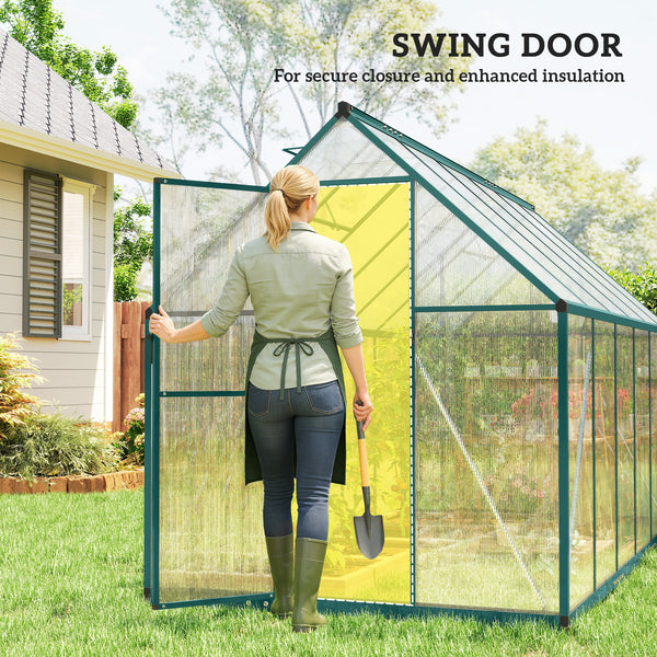 11x6 ft Polycarbonate Greenhouse with Swing Door and Two Adjustable Roof Vents, Aluminum Walk-in Greenhouse Outdoor Greenhouse for Patio Garden Backyard, Dark Green