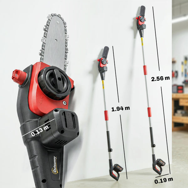 18V 8" Cordless Pole Chainsaw, 1.94m/2.56m Electric Chainsaw with 2 x 4.0Ah Batteries, Charger, Auto Lubrication, 6m/s Chain Speed, Long Reach Pole Pruner for Branch Cutting Tree Trimming