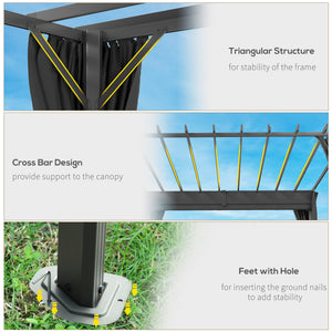3.6 x 3 m Pergola with Retractable Roof Canopy and Curtains, Aluminium Frame Garden Pergola Gazebo Sun Shade Shelter for Grill, Patio, Deck, Dark Grey
