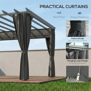 3.6 x 3 m Pergola with Retractable Roof Canopy and Curtains, Aluminium Frame Garden Pergola Gazebo Sun Shade Shelter for Grill, Patio, Deck, Dark Grey