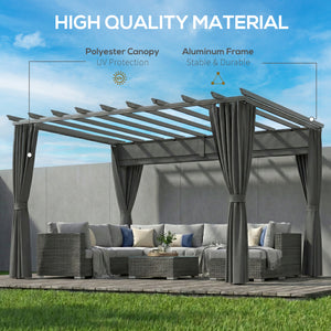 3.6 x 3 m Pergola with Retractable Roof Canopy and Curtains, Aluminium Frame Garden Pergola Gazebo Sun Shade Shelter for Grill, Patio, Deck, Dark Grey