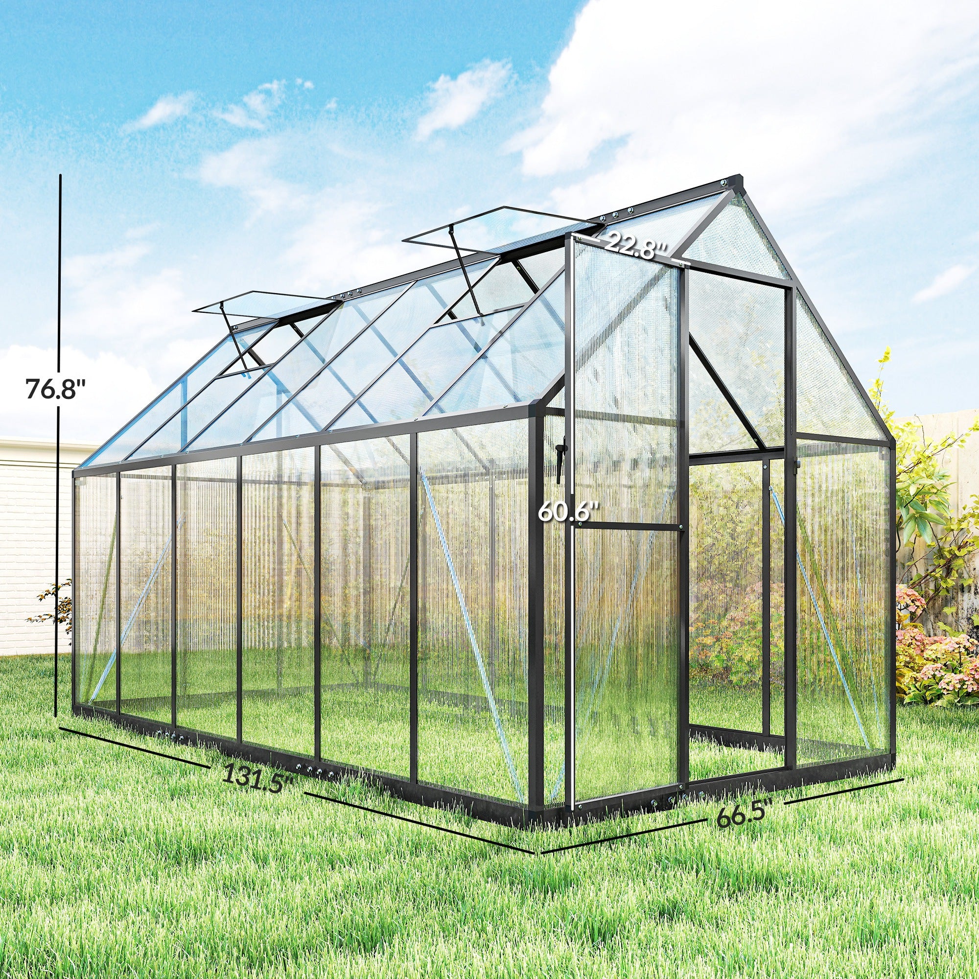 Outsunny Polycarbonate Walk-in Greenhouse - Thumbnail 5