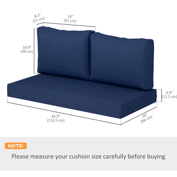 2 Seater Outdoor Seat Cushions with Backrest, Loveseat Double Sofa Outdoor Furniture Cushions, Fade-Resistant Replacement Patio Cushions for Indoor and Outdoor, Navy Blue