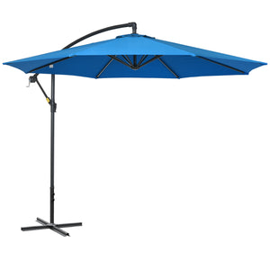 3(m) Garden Banana Parasol Cantilever Umbrella with Crank Handle, 8 Ribs and Cross Base for Outdoor, Hanging Sun Shade, Blue