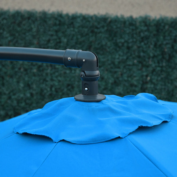 3(m) Garden Banana Parasol Cantilever Umbrella with Crank Handle, 8 Ribs and Cross Base for Outdoor, Hanging Sun Shade, Blue