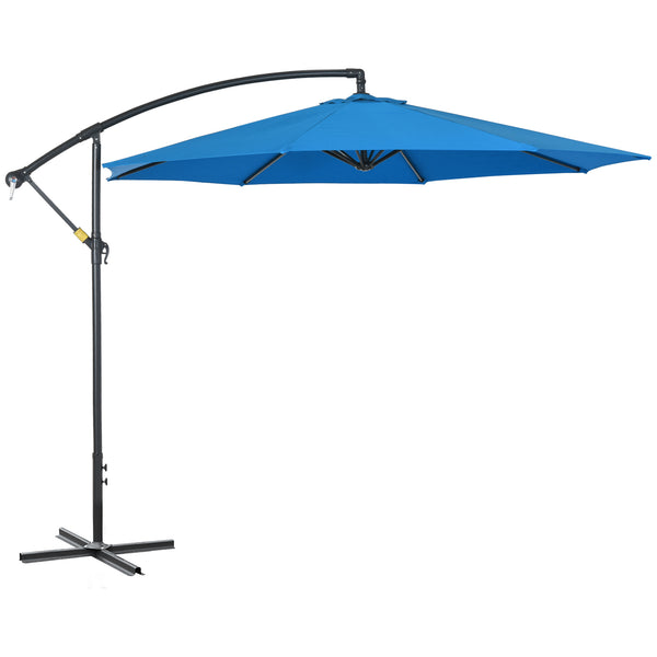 3(m) Garden Banana Parasol Cantilever Umbrella with Crank Handle, 8 Ribs and Cross Base for Outdoor, Hanging Sun Shade, Blue