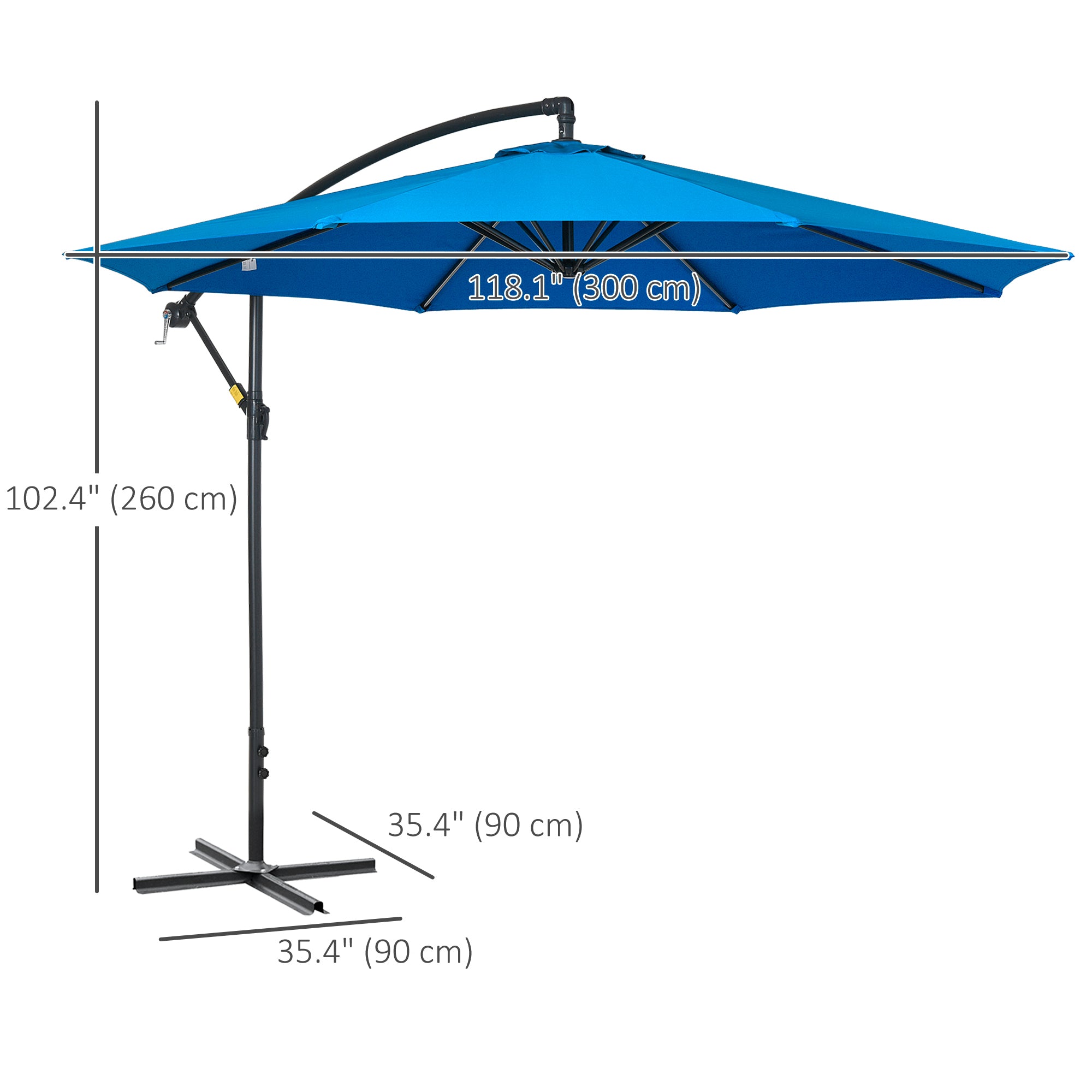 Outsunny 10' Offset Cantilever Patio Umbrella with Base & Crank, Blue Outsunny 10' Offset Cantilever Patio Umbrella with Base & Crank, Blue