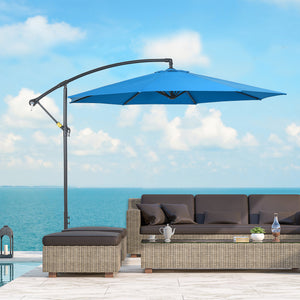 3(m) Garden Banana Parasol Cantilever Umbrella with Crank Handle, 8 Ribs and Cross Base for Outdoor, Hanging Sun Shade, Blue