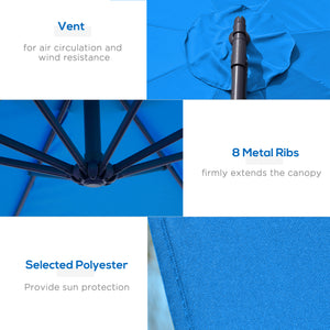 3(m) Garden Banana Parasol Cantilever Umbrella with Crank Handle, 8 Ribs and Cross Base for Outdoor, Hanging Sun Shade, Blue