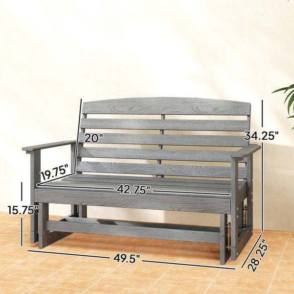 2-Person Outdoor Glider Bench Patio Double Swing Rocking Chair Loveseat w/ Slatted HDPE Frame for Backyard Garden Porch, Distressed Gray