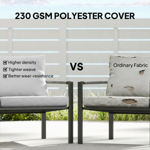 4 Seater Garden Furniture Set, 5 Piece Metal Garden Sofa Set with Thickened Cushions, Outdoor Patio Conversation Furniture with Loveseat, 2 Armchairs, 2 Coffee Tables for Balcony, Light Grey