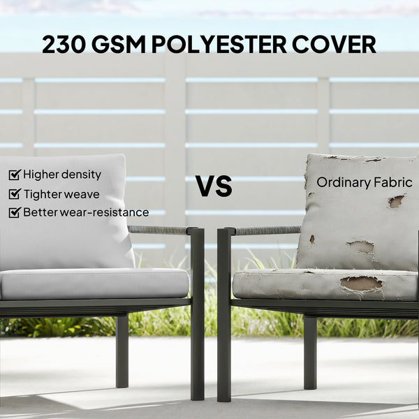 4 Seater Garden Furniture Set, 5 Piece Metal Garden Sofa Set with Thickened Cushions, Outdoor Patio Conversation Furniture with Loveseat, 2 Armchairs, 2 Coffee Tables for Balcony, Light Grey