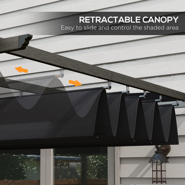 Outsunny 10' x 12' Retractable Pergola Canopy, Wood Grain Aluminum Pergola, Outdoor Sun Shade Shelter for Grill, Garden, Patio, Backyard, Deck, Gray