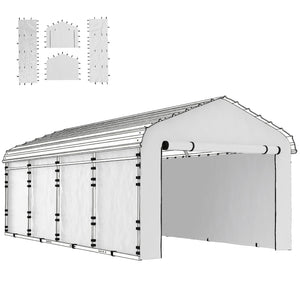 Carport Replacement Sidewall Panels Set of 4 for 10' x 15' Carports, UPF50+ Waterproof PE Tarp Replacement Side Wall Cover with Zipper Door, Top Cover and Frame Not Included, White