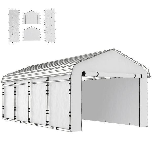 Carport Replacement Sidewall Panels Set of 4 for 10' x 15' Carports, UPF50+ Waterproof PE Tarp Replacement Side Wall Cover with Zipper Door, Top Cover and Frame Not Included, White