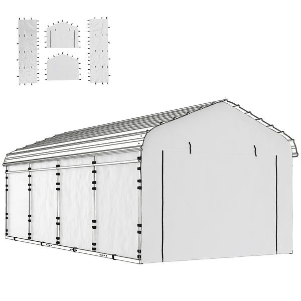 Carport Replacement Sidewall Panels Set of 4 for 10' x 15' Carports, UPF50+ Waterproof PE Tarp Replacement Side Wall Cover with Zipper Door, Top Cover and Frame Not Included, White