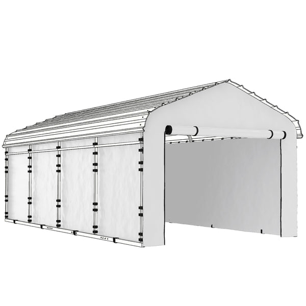 Carport Replacement Sidewall Panels Set of 4 for 10' x 15' Carports, UPF50+ Waterproof PE Tarp Replacement Side Wall Cover with Zipper Door, Top Cover and Frame Not Included, White