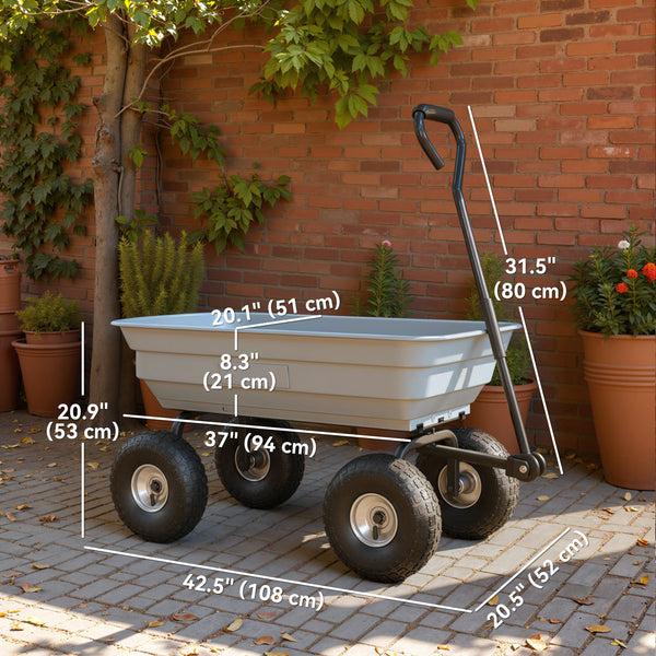 Steel Garden Cart with Handle and 10" Pneumatic Tires, Utility Wagon Cart for Garden, Patio, Lawn, 551 lbs Capacity, Grey
