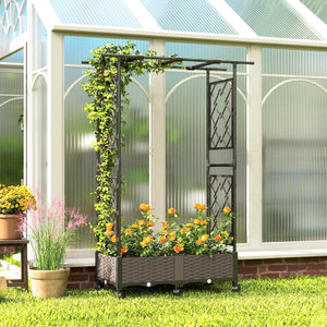 Raised Garden Bed with Arch Trellis, Raised Bed for Garden on Wheels with Side Trellis, Self Watering Outdoor Planter Box for Climbing Plants, Flowers, Herbs