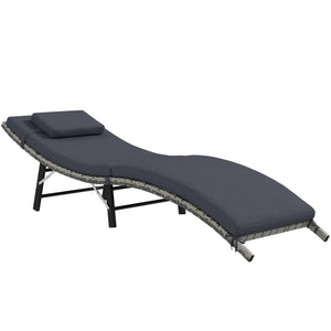 Folding Rattan Sun Lounger, Wicker Garden Lounger with Cushion and Pillow, Outdoor Sunbed with Steel Frame for Patio, Beach, Terrace, Grey