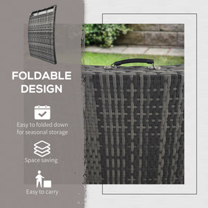 Folding Rattan Sun Lounger, Wicker Garden Lounger with Cushion and Pillow, Outdoor Sunbed with Steel Frame for Patio, Beach, Terrace, Grey
