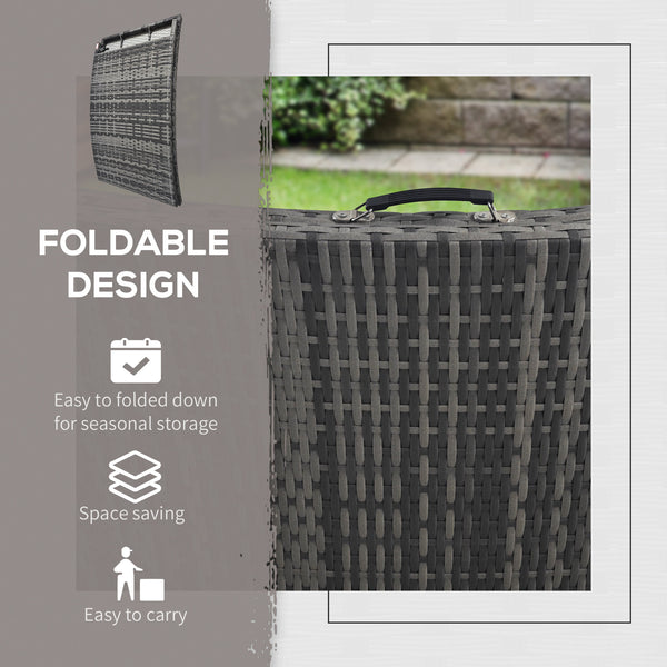 Folding Rattan Sun Lounger, Wicker Garden Lounger with Cushion and Pillow, Outdoor Sunbed with Steel Frame for Patio, Beach, Terrace, Grey
