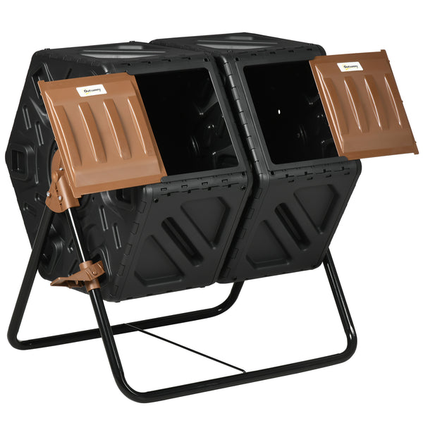 Outsunny Dual Chamber Compost Tumbler Bin, Outdoor Tumbling Composter with 24 Ventilation Openings and Steel Legs, 34.5 Gallon