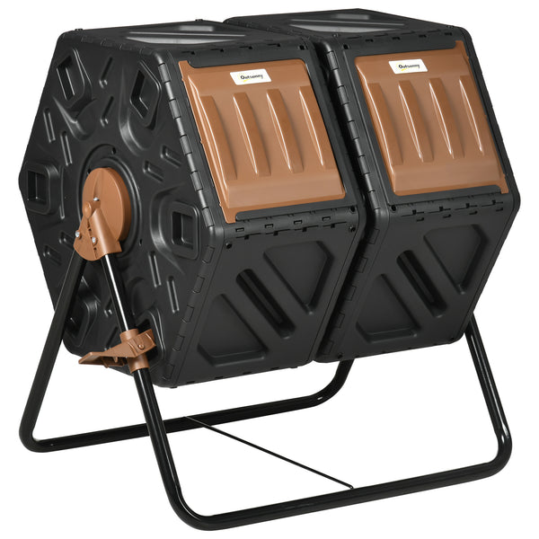 Outsunny Dual Chamber Compost Tumbler Bin, Outdoor Tumbling Composter with 24 Ventilation Openings and Steel Legs, 34.5 Gallon